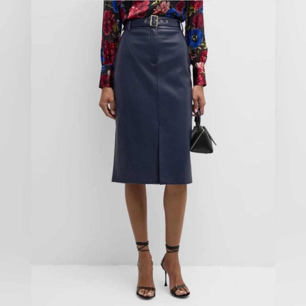 🌟 Elie Tahari Kris Belted Faux Leather Skirt, Peacoat Blue (4) - Picture 16 of 16
